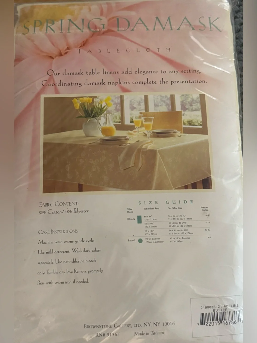 Spring damask 60” x 120” oblong tablecloth Adeline butter banquet size new